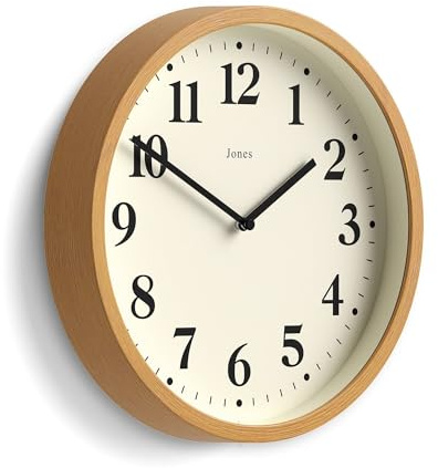 Jones Clocks® Lodge wall clock | Small modern clock 25cm | Medium faux wood | Classic contemporary style for kitchen, living room or office