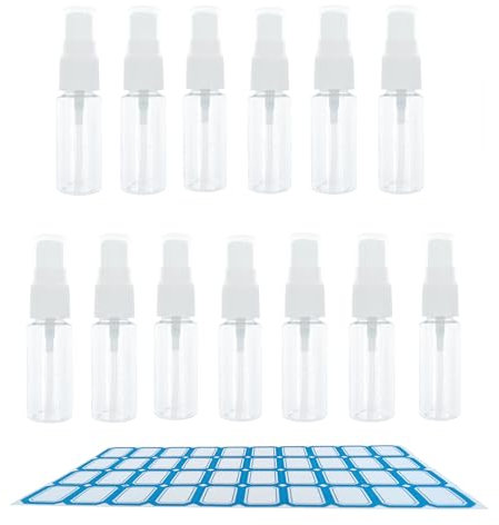 ZHIYE 13PCS Spray Bottle, 10ml Plastic Refillable Spray Bottle Clear Empty Fine Mist Atomiser Travel Bottle with Labels for Cleaning Make-up Cosmetic Hair