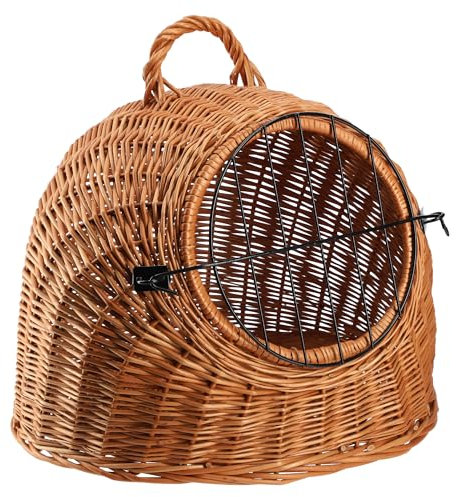 KADAX Transportkorb für Tiere, Katzenkorb aus Weide, Transportbox mit Tragegriff, Weidenkorb mit Verschluß, Korbhöhle, Aufbewahrungskorb für Haustiere (40x49cm)