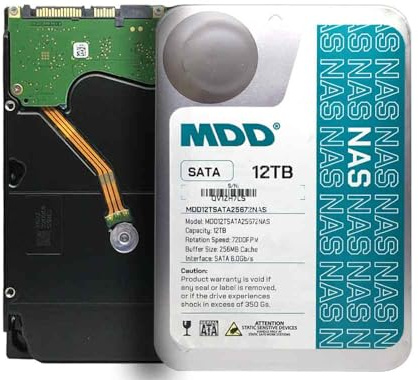 MDD MAXDIGITALDATA MDD (MDD12TSATA25672NAS) 12TB 7200 RPM 256MB Cache SATA 6.0Gb/s 3.5'' Internal NAS Hard Drive - 5 Years Warranty (Renewed)