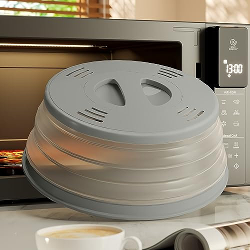 HomArtist Cubiertas magnéticas para microondas para alimentos, cubierta plegable para salpicaduras de microondas de 11 a 12 pulgadas, protector de salpicaduras de microondas con mango de fácil agarre,