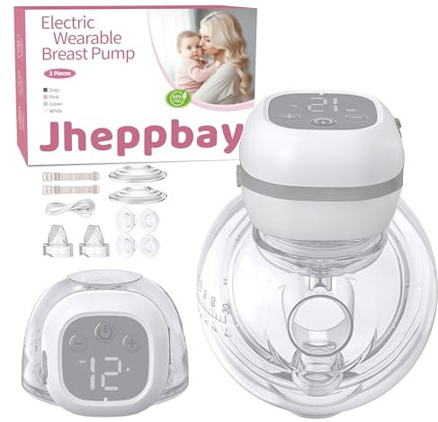 Jheppbay Milchpumpe Elektrisch Tragbar Doppelt - 5s Schnellinstallation, Breast Pump mit 3 Modi und 12 Stufen, BPA-frei, Schmerzfreie, Geräuscharme Elektrische Milchpumpe Freihändig(2er-Pack)