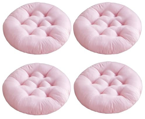 kuyouqi Pack of 4 Round Chair Cushion, 38 x 38cm Breathable Seat Pad Soft Seating Cushions for Kitchen Dining Garden Living Room Bedroom Floor (Pink)