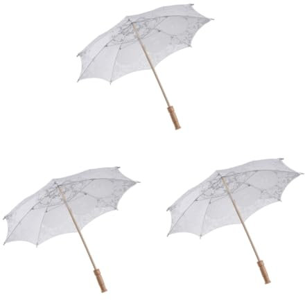 SAFIGLE 3stücke Lace Umbrella Aus Handgefertigter Baumwolle Für Hochzeiten Durchmesser Nicht Wasserfest Dekorativ Für Fotos Und Feiern Klassischer Brautschirm Weiß