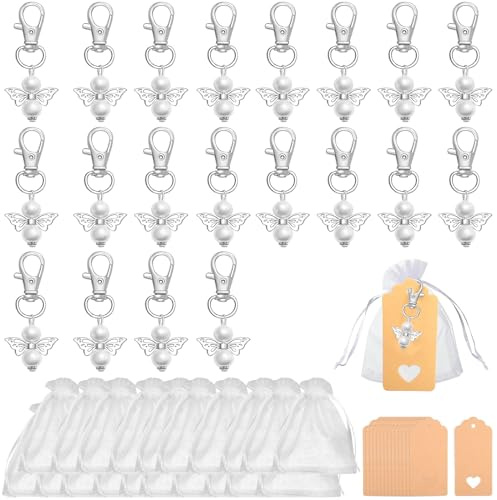 YanBous Colgante Ángel de la Guarda, 20 Piezas Regalos para Invitados de Boda, Regalos para Invitados con Bolsas de Organza y Etiquetas de Papel Kraft para Boda, Bautizo, Navidad, Cumpleaños, Comunión