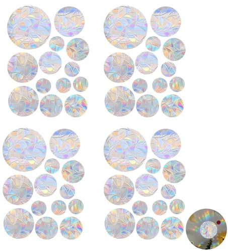 52 PCS Round Bird Anti-Collision Window Stickers, Rainbow Prism Window Decals, Suncatcher Strike Prevention Birds Alert Sticker to Protect Wild Birds Against Glass Decorate Your Glass Doors