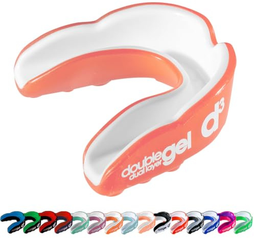 d3 Double Gel Mouthguard wth Case (Coral/White, Youth (Under 12)) Gum Shield for Boxing, MMA, Contact Sports, Rugby, Martial Arts, Judo, Karate, Hockey