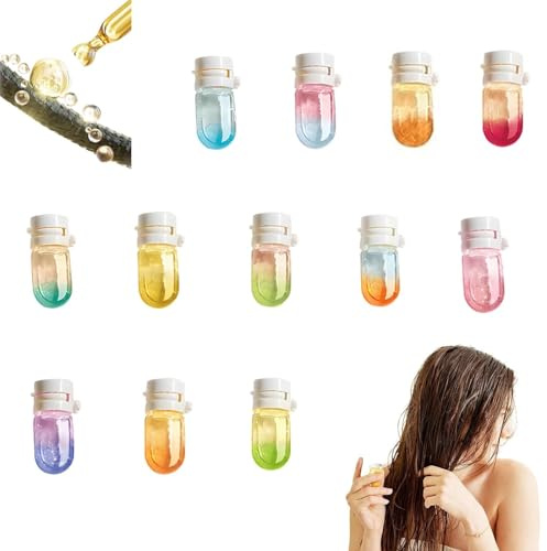 Olio profumato 2 in 1 all'avocado, olio nutriente e lucidante per capelli, per capelli crespi, secchi e danneggiati, mini capsule di olio profumato per capelli da donna (1,5 ml, 12PCS)