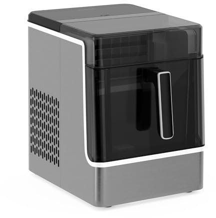 Klarstein Máquina de Hacer Hielo - Acero Inoxidable, 23kg/24h, 32 Cubitos/17min, Limpieza Automática, Panel de Control, 2kg Depósito Agua, Ideal para Casa/Fiestas, Acero inoxidable