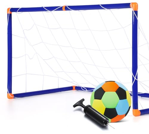 Soulchen Kids Mini Soccer Goal with Indoor Padded Soccer Ball Size 4 and Pump Created for Inside Your Home and Yard 30.3 x 15.8 Portable Training Equipment Sport Gift for Kids Ages 3+