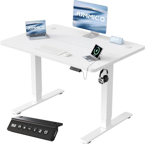JUMMICO Höhenverstellbarer Schreibtisch mit USB-Buchse 80 × 60 cm, Schreibtisch Höhenverstellbar Elektrisch, Ergonomischer Steh-Sitz Tisch Stehpult Verstellbarer Computertisch,Standing Desk, Weiß