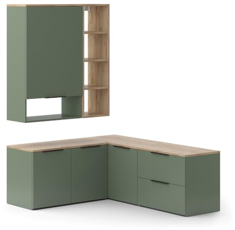 Vicco Wohnwand Wido, Grün, 5 Teile, kombinierbar mit weiteren Elementen der Wido-Serie