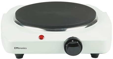 EMtronics 1500W Portable Hob, Hotplate and Thermostat Control, Mini Hot Plate Stove, Adjustable Temperature 185mm - White