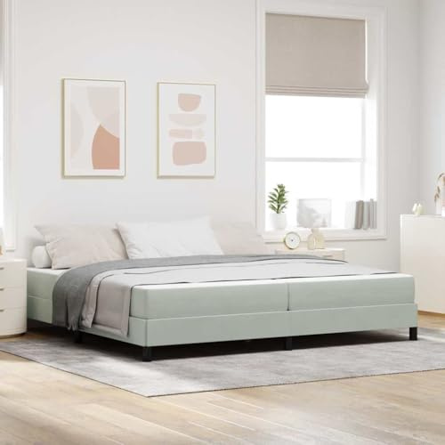 SKM Lit boxspring avec Matelas Gris Clair 200 x 200 cm Velours,Meubles,Lits & Accessoires,Lits & Cadres de lit,Gris,62.46KG,3398713