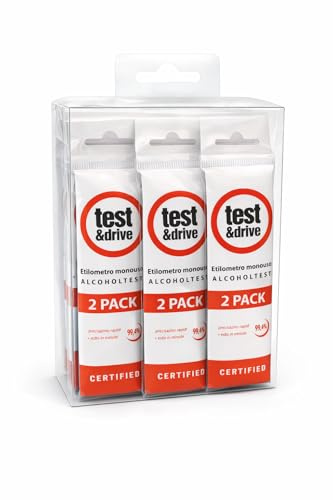 Generico Test & Drive Etilometro Monouso, Test Alcol nel Respiro, 50 Pezzi in 25 Confezioni da 2, Portatile USA e Getta, Affidabilità 99,4%