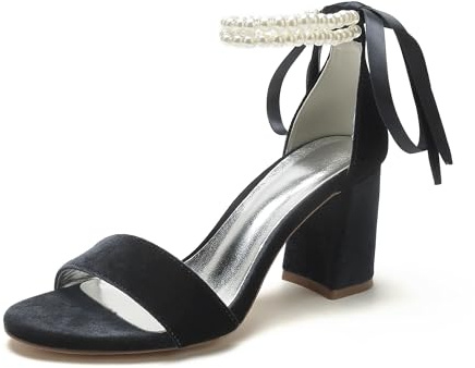 EICOFF Sandalias de Tacón Alto con Correa de Tobillo para Mujer Zapatos de Novia de Tacón en Bloque Punta Abierta Sandalias de Boda Baile,Negro,40 EU