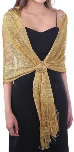 DiaryLook Womens Evening Wrap Stole Shawl for Dresses Sparkling Metallic Shawls for Wedding, Parties, Bridesmaid, Prom Scarf,Gold