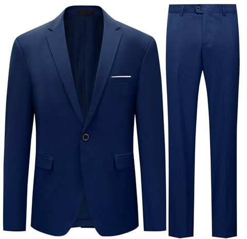 Traje de 2 Piezas para Hombre, Ajuste Delgado, para Boda, Cena, Esmoquin para Hombre, Negocios, Casual, Chaqueta y Pantalones Azul Marino