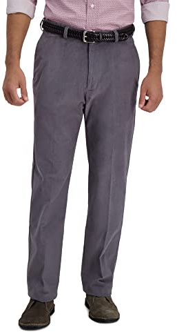 Haggar Classic Fit Stretch Corduroy Pant Pantalón, Antracita, 36W / 31L Hombres