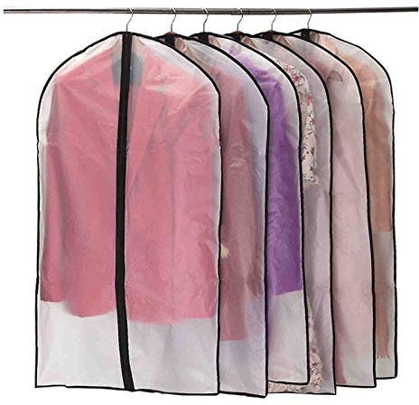 Niviy Housses de Vêtements, Anti Poussière Etanche Mite Humidité,Housses de Protection Zip Semi Transparentes pour Chemise Costumes/Manteaux, 6pcs 60 * 100cm (Noir)
