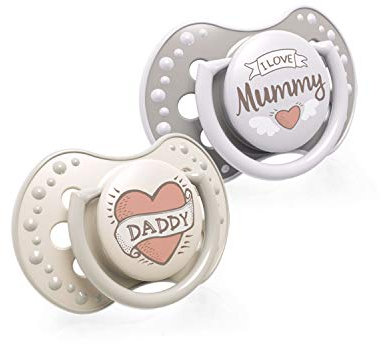 LOVI Silikon Schnuller dynamisch I Love 2 St. Schützt den Saugreflex, Stillen sicher, Biss und Sprechen sicher, Antiallergisch (0-3 m)