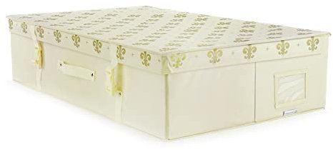 HANGERWORLD - Large Ivory Bridal Dress Storage Box with Lid Gold Fleur de Lis