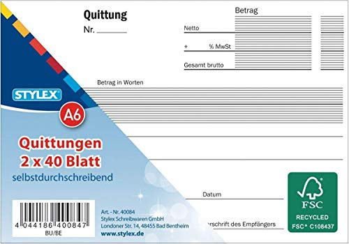 Stylex Quittungen, A6, 2 x 40 Blatt, selbstdurchschreibend (10)