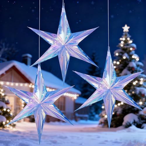 EASY JOY 30 cm 3 farolillos de Papel plegados, Estrellas de Papel 3D para Colgar en Bodas, cumpleaños, duchas, hogar, Noche, Fiesta, decoración de Ventanas