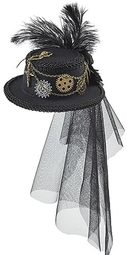 JISADER Cappello a Cilindro Steampunk Stile Vintage Gotico Copricapo Nero con Fascia Fedora Rustica in per Halloween Cosplay Decorazione Natalizia Donna