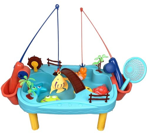 COO11 Kids Fishing Toy Set Bath Toys Basin kids Magnetic Fishing Set Tackle Game Set Fishing Rod, Pool, Fishs Portable Toy Vibrant Color Fish Swimming Pool Girls & Boys Age 3+ Years (Fishing Table)