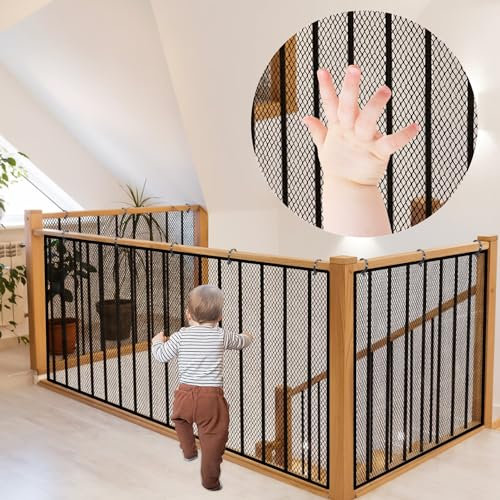 Editbar Red de seguridad para escaleras de 300 x 90 cm, red de seguridad para escaleras, malla de protección para escaleras, malla de valla de 3 metros, para niños y mascotas, color negro