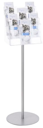 Danieli - Porta Depliant da Terra in Acrilico Trasparente 1/3 A4 con 12 tasche, per Riviste e Brochure. Porta Volantini Resistente da Utilizzare come Espositore per Ufficio, Negozi. (Alluminio Silver)