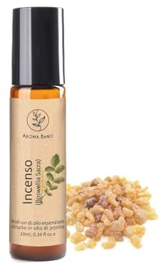 Roll On AROMA BANO Olio Essenziale Incenso Diluito In Olio Di Jojoba Pronto per l'uso 10ml -100% naturale Ideale Per Aromaterapia (Roll On Olio Essenziale Incenso)