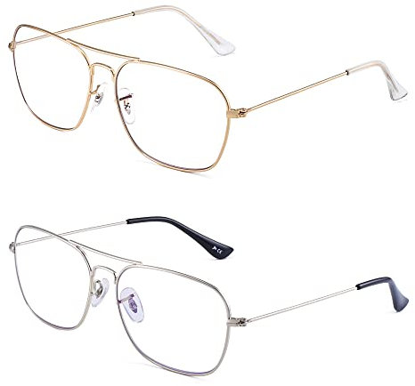 JM 2-Pack Square Reading Glasses Women Metal Frame Blue Light Blocking Computer Readers 1.50(Gold & Silver)