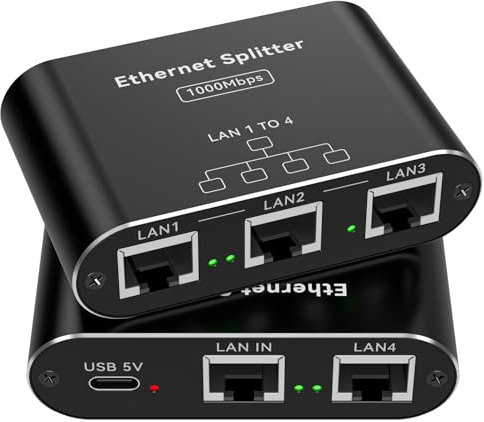 PVBCTCSID Ethernet Splitter 1 To 4 Ethernet Switch Gigabit 4 Puertos 1000 Mbps Internet LAN Splitter para Ordenador, Portátil, Conmutador, Concentrador, Enrutador, TV Digital, Etc