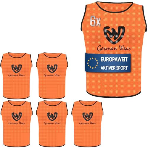 German Wear Leibchen Trainingsleibchen – Markierungshemd für Team Sport, Fussball, Jogging, Hocky, Handball in Gelb, Rot, Grün, Orange, Blau für Herren, Kinder & Damen - ideal für Teams Orange - Large