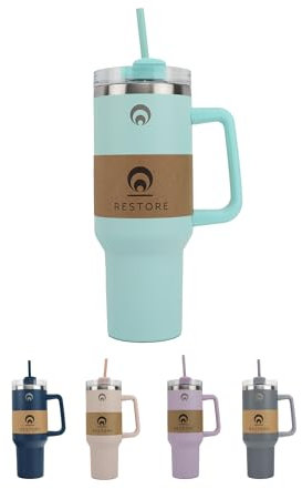 Restore Tumbler with Handle Water Bottle with Straw Lid, Roomy Tumbler Stainless Steel Straw Lid Multi Colour Selection Cup for Hot/Cold Beverages, Water Bottle (Mint, 1L)