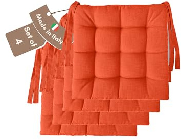 Il Tuo Artigiano Design 4 Stuhlkissen im Set, 40 x 40 cm 6 cm dick, Polsterung aus Schaumstoff und weichem Acryl, Sitzkissen Stuhl 4er Set, Stuhlkissen Outdoor 40x40 (4, Orange)