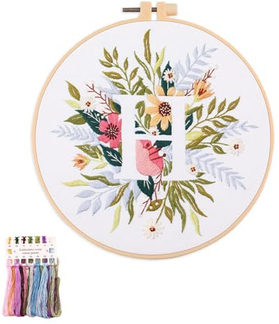 artcici Broderikit växt blomma bokstav H mönster för nybörjare vuxna, komplett sortiment broderi startsatser korsstygn handarbete tillbehör