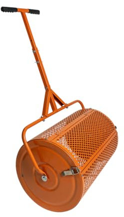 CStern Espolvoreador de compost de 75 l con asa, esparcidor de semillas multifuncional, rejilla metálica, esparcidor de estiércol, naranja, esparcidor de semillas, esparcidor de césped, esparcidor de