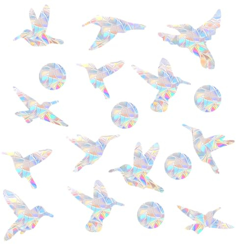 51Pcs Bird Window Stickers Prevent Birds from Hitting Windows, 3 Sheets Bird Anti-Collision Window Stickers Rainbow Sun Catcher Stickers No Glue Required, Non-Adhesive Reusable Vinyl