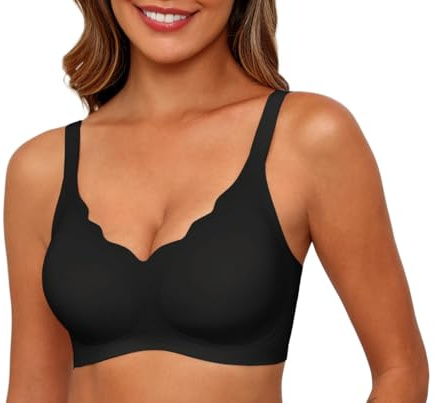 PrinStory Reggiseni senza cuciture per le donne push up bralette non cablate per le donne con supporto copertura completa scollo a V senza fili imbottito reggiseno da donna, Nero , L