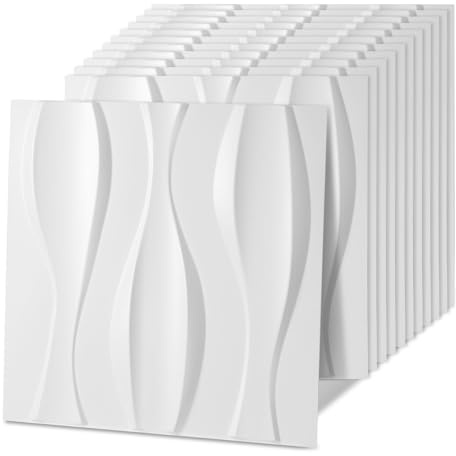 Jaxguom Pannelli da parete 3D, 24 pezzi, 50 x 50 cm (6 m²), 3D, aspetto moderno, pannelli decorativi da parete in PVC, resistenti all'acqua, resistenti al calore, bianco opaco