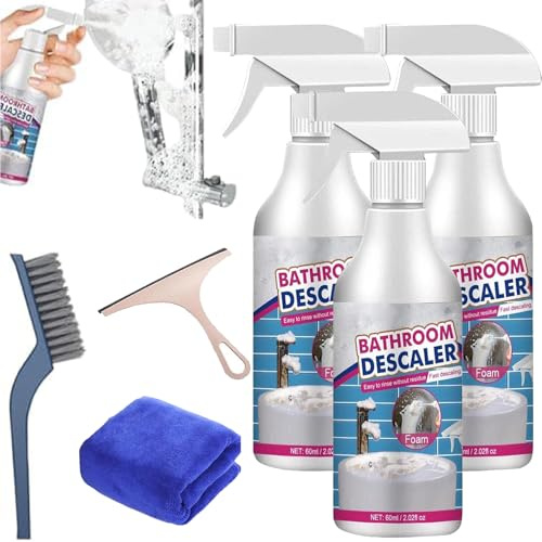 Lot de 3 vaporisateurs de détartrage pour salle de bain, 60 ml, détartrant pour toilettes, verre, évier, baignoire, robinet