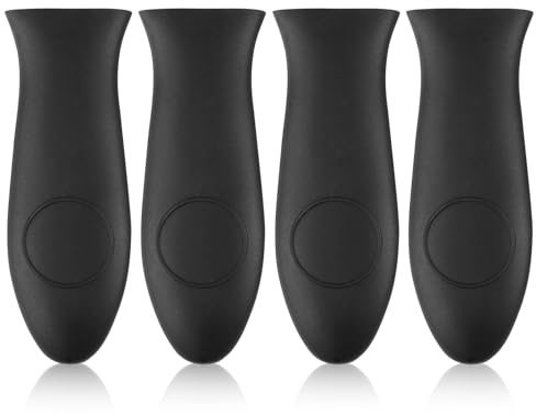 4 Pcs Silicone Hot Handler Holder Cover Cast Iron Skillet Handle Covers Non-Slip Potholder Heat Resistant Sleeve Dishwasher Safe Rubber Grip Cover for Pans Griddles Cookware (Black)