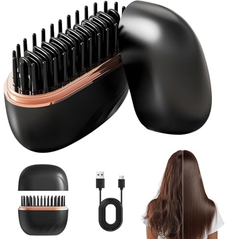 Mini piastra per capelli senza fili, mini spazzola lisciante per capelli, mini spazzola raddrizzatore per capelli, spazzola lisciante portatile ricaricabile, regolazione della temperatura a 3 livelli
