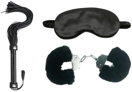 Handbojor i metallplysch, smidig justerbar ögonbindel och handbojor i plysch, 2-delat set, cosplay- och festtillbehör för kvinnor-SY001SE (Svart 3 Pcs: A)