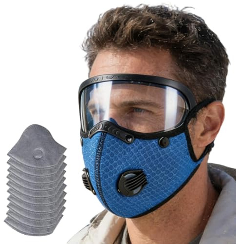 Återanvändbar andningsmask | dammmask för aktivt kol | skyddsglasögon Se | Justerbart anti-UV ögonskydd | träbearbetning andningsskydd set med 10 reservfilter för slipning, gör-det-själv