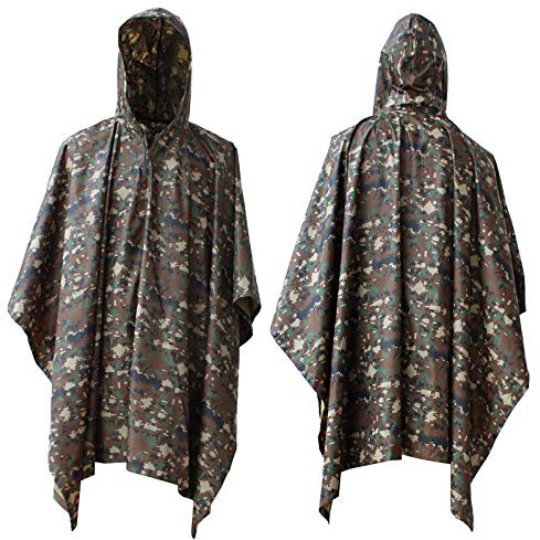 ElifeAcc Poncho con Capucha Multifuncional para la Lluvia Impermeable Impermeable, Estera para sábanas, Toldas para sombrillas, Actividades al Aire Libre Camuflaje Digital