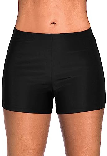 Yonique Womens Swim Shorts Solid Tankini Bottoms Swimsuit Bottoms(Available in Plus) Black L